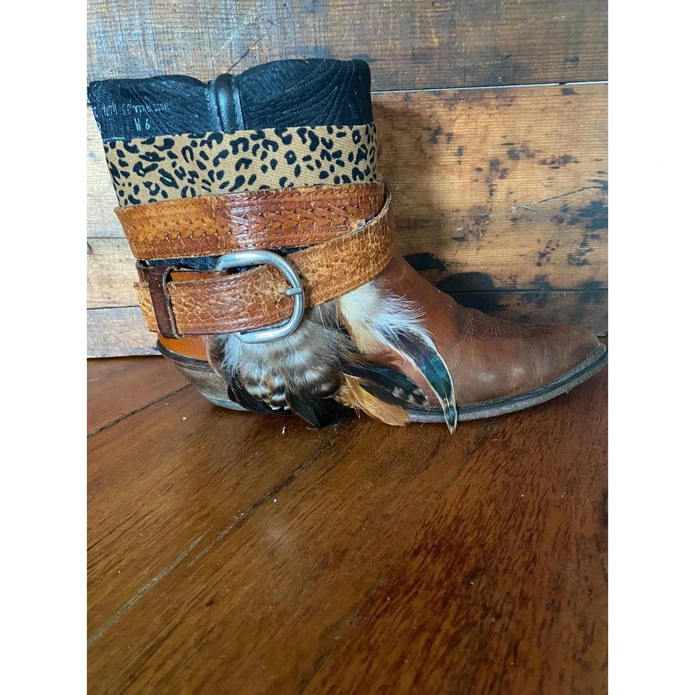 Brown upcycled western cowboy‎ boots women's size 9